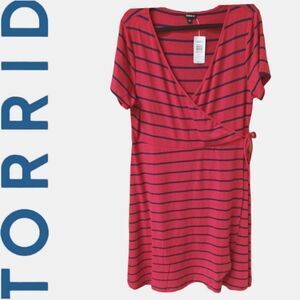 Torrid Women's New Plus Size Stripped Wrap Dress.